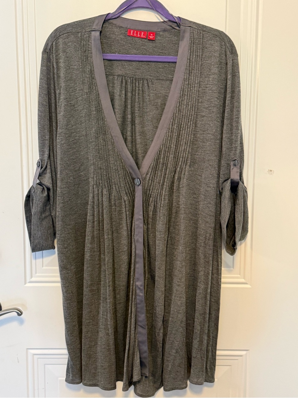 Elle Gray Knit Cardigan with gray ribbon Trim